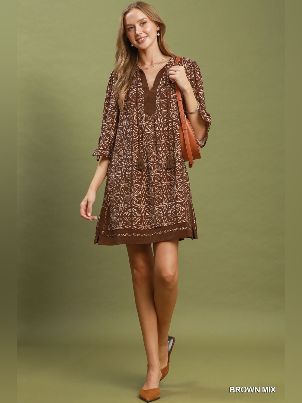 Umgee Mix Geometric Print V-Neck Tassel Detail Tunic Dress🛍️